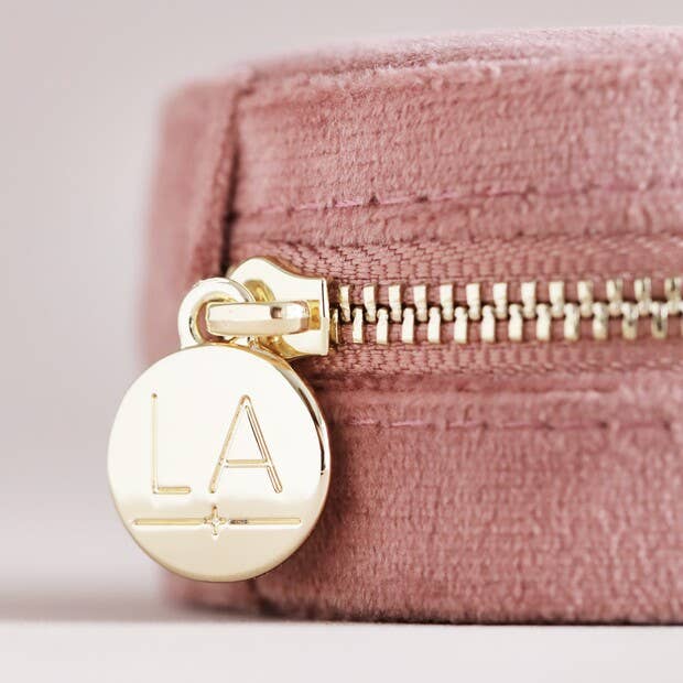 Rose Pink Velvet Round Travel Jewelry Case