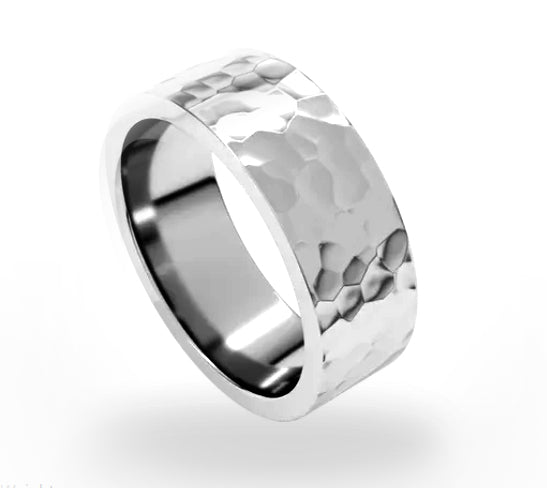 Hammered Flat Men's Comfort Fit Band - 8mm Wide