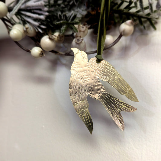 Hand Stamped Metal Doves Christmas Ornament