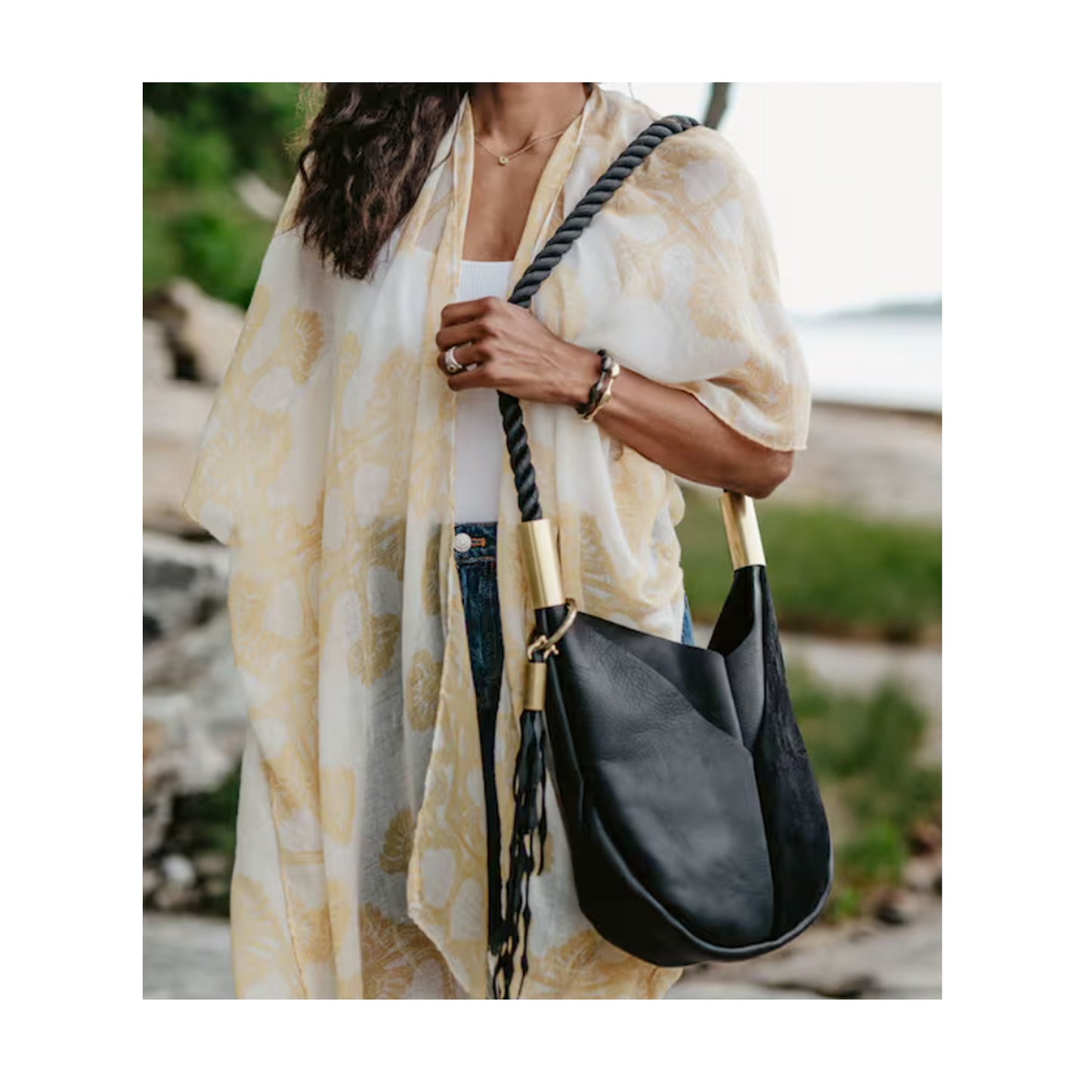 Small V Crossbody in Black Leather