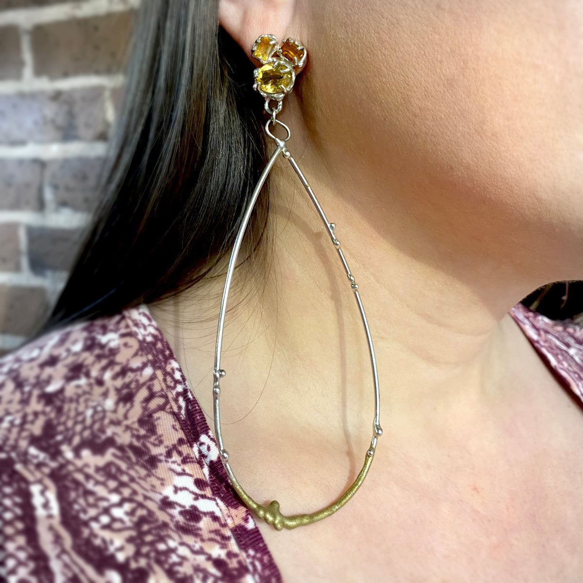 Citrine Cluster Long Earrings