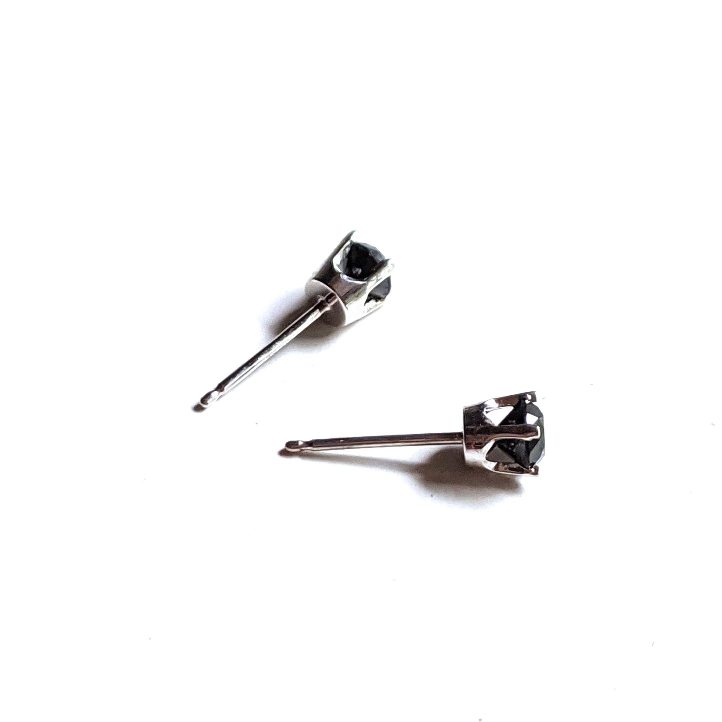 Full view of sides of Black Diamond Stud Earrings.