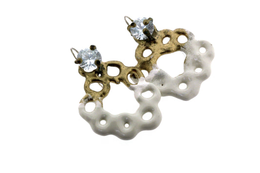 Full view of gold and white powdercoated Kate Earrings.