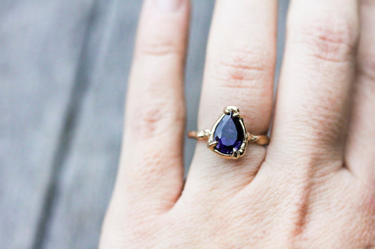 Full view of Lyla Ring on woman's hand to help give an idea of its scale.