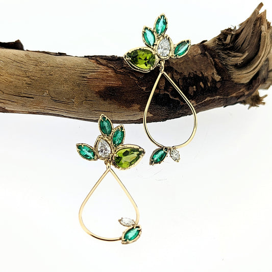 Emerald and Diamond Party Blend Cluster Dangle Earrings