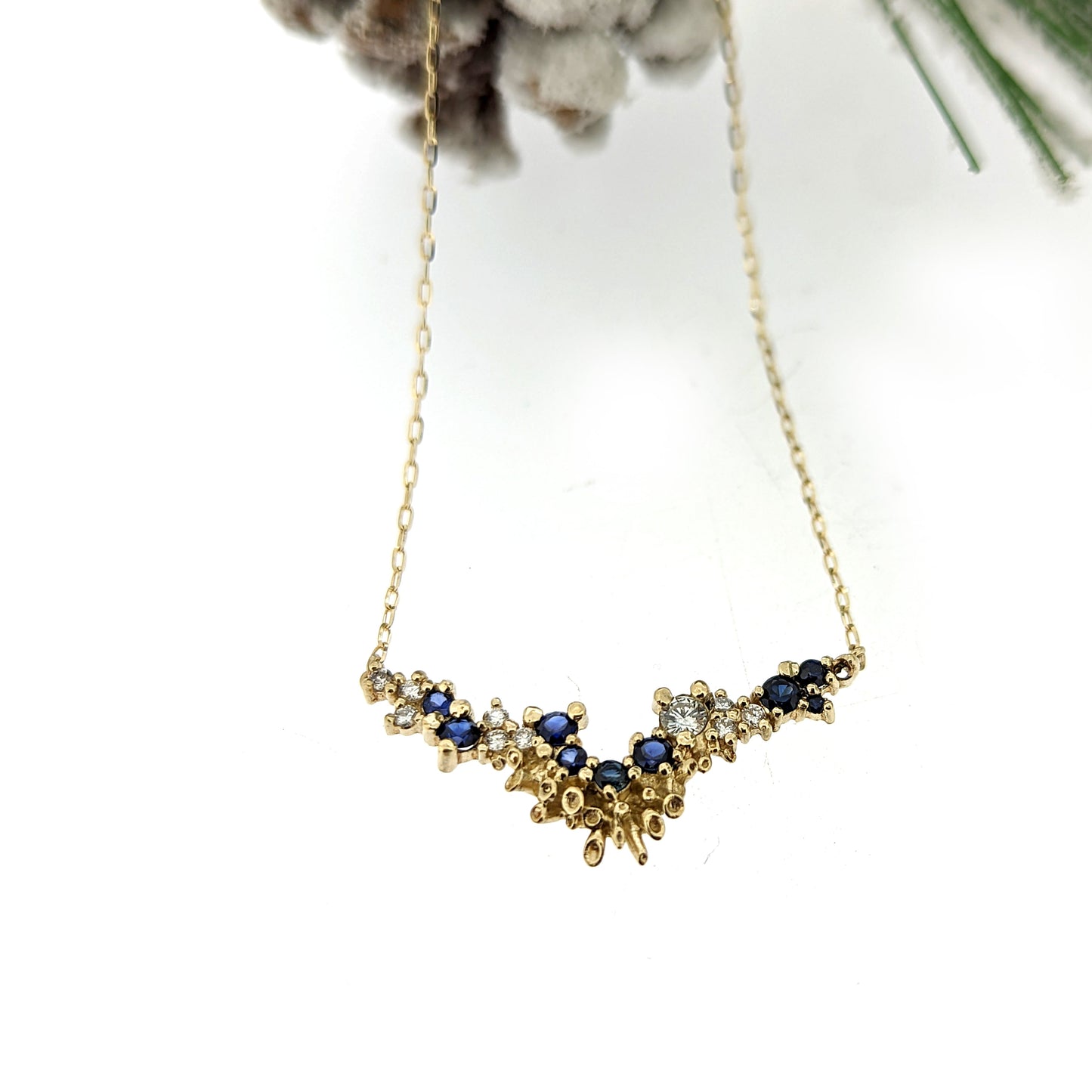 Beatrice Diamond and Sapphire V Necklace