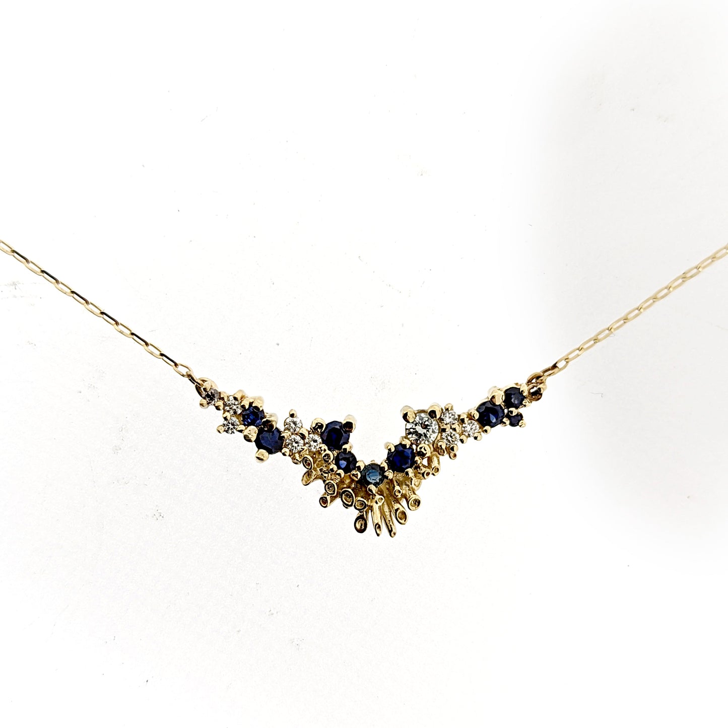 Beatrice Diamond and Sapphire V Necklace