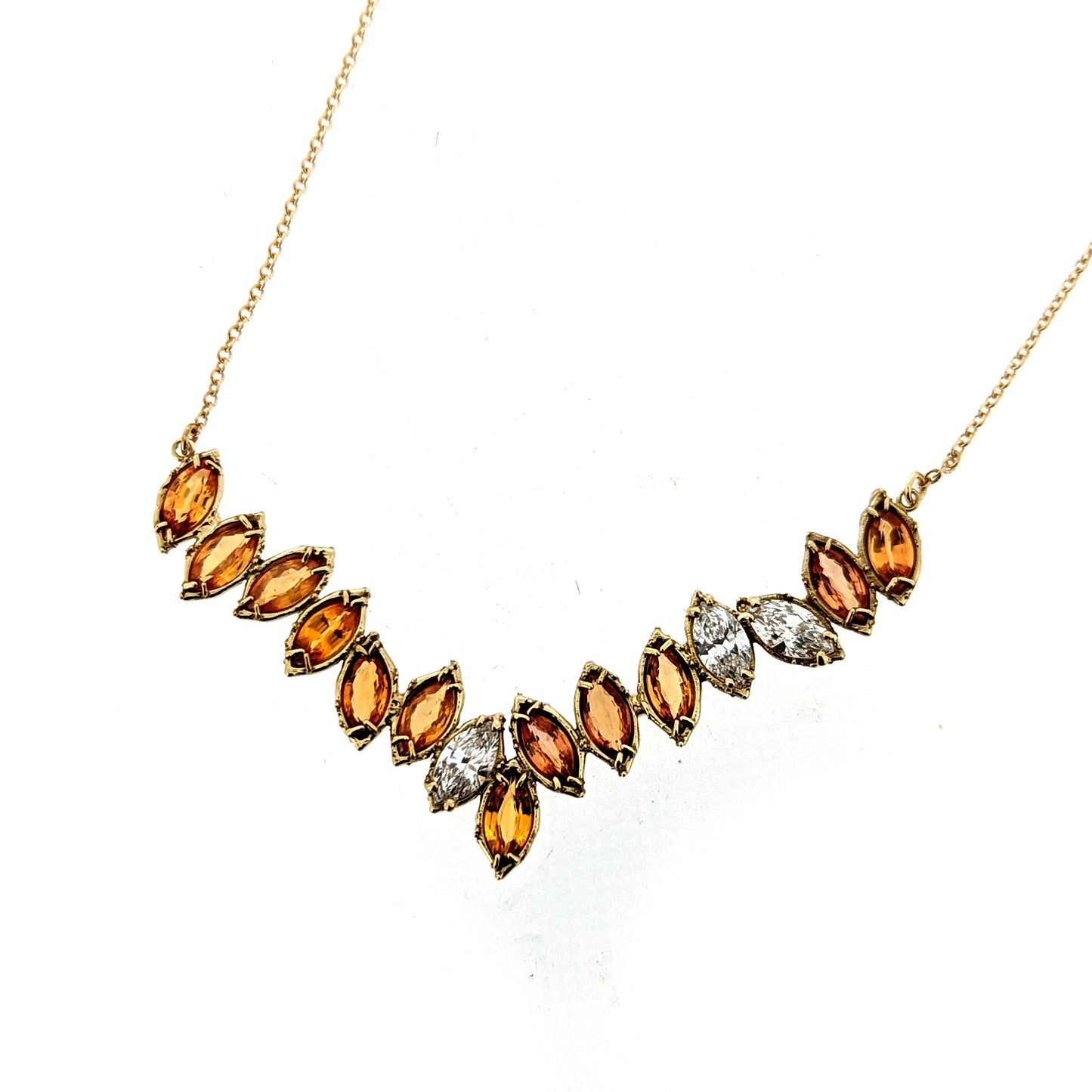 Tillman Diamond and Orange Sapphire V Necklace