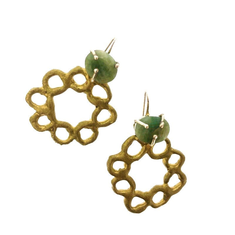 Full view of Emerald Wreath Earrings on white background.