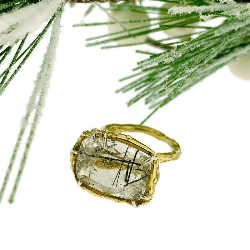 Tourmilated Quartz Organic Ring