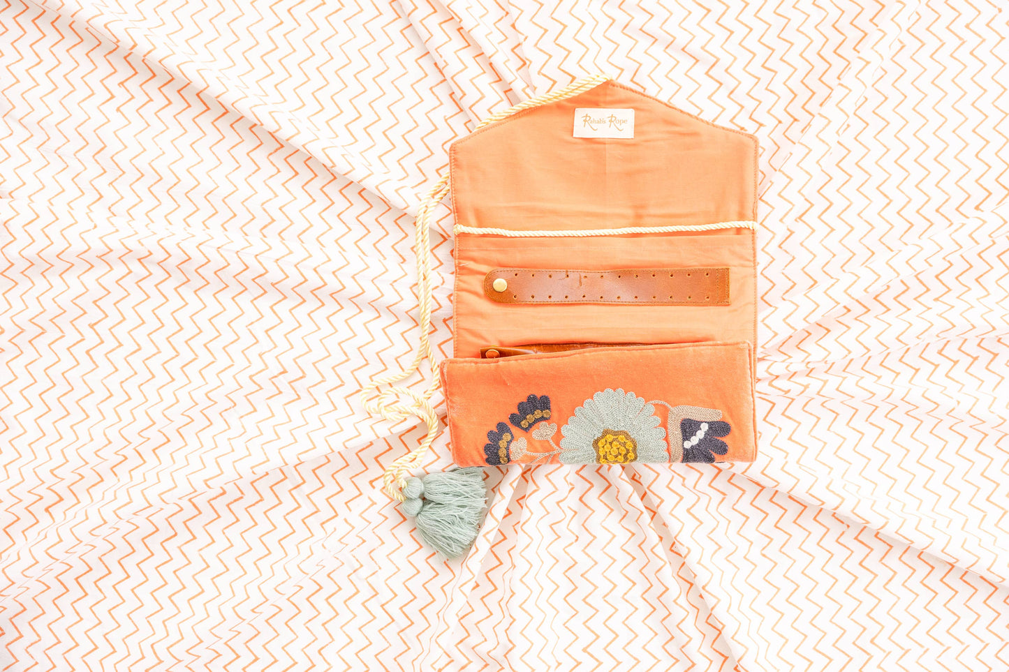 Embroidered Velvet Jewelry Organizer - Coral Botanical