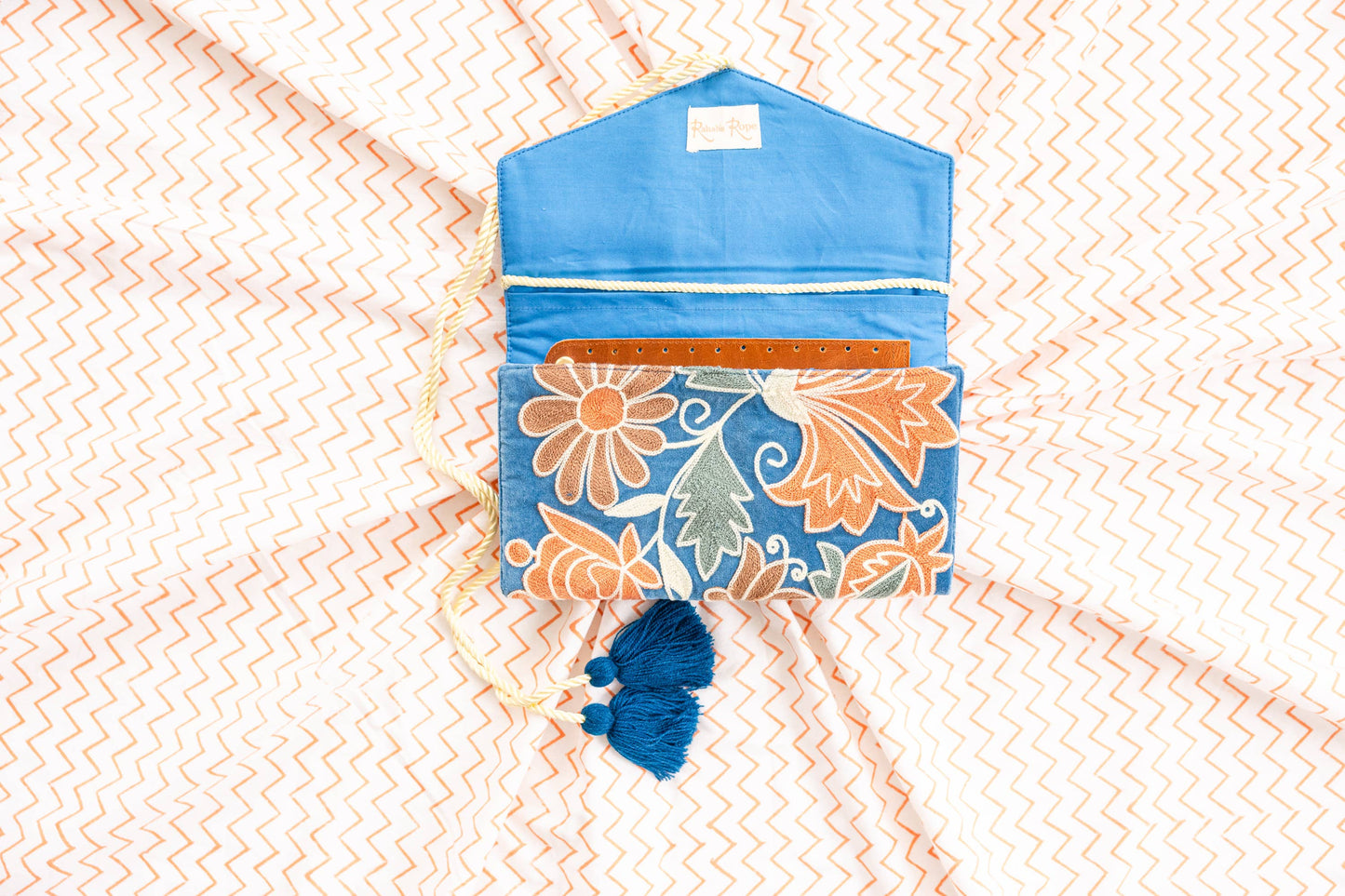 Embroidered Velvet Jewelry Organizer - Blue Botanical