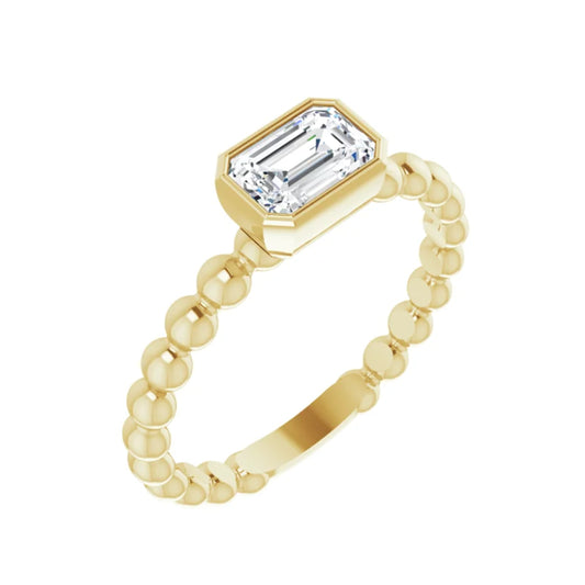 Bezel Set Emerald Cut East West Diamond Solitaire Ring