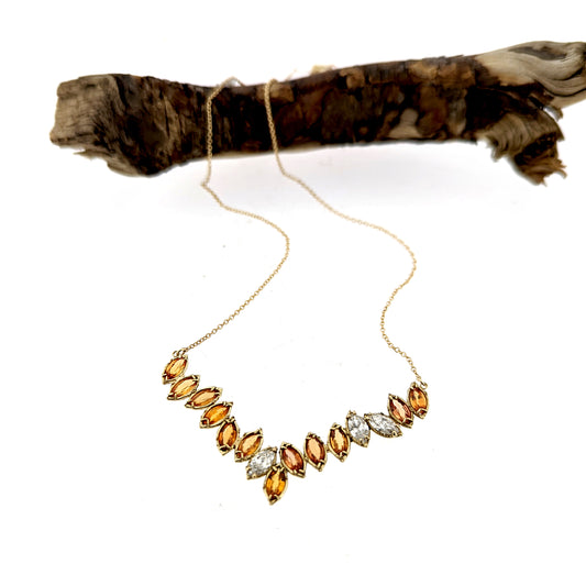 Tillman Diamond and Orange Sapphire V Necklace