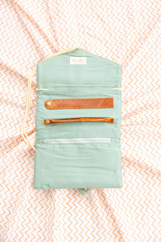 Embroidered Velvet Jewelry Organizer - Mint Botanical