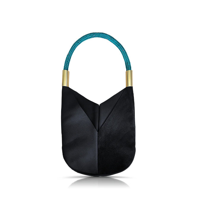 Large V Crossbody in Black Leather