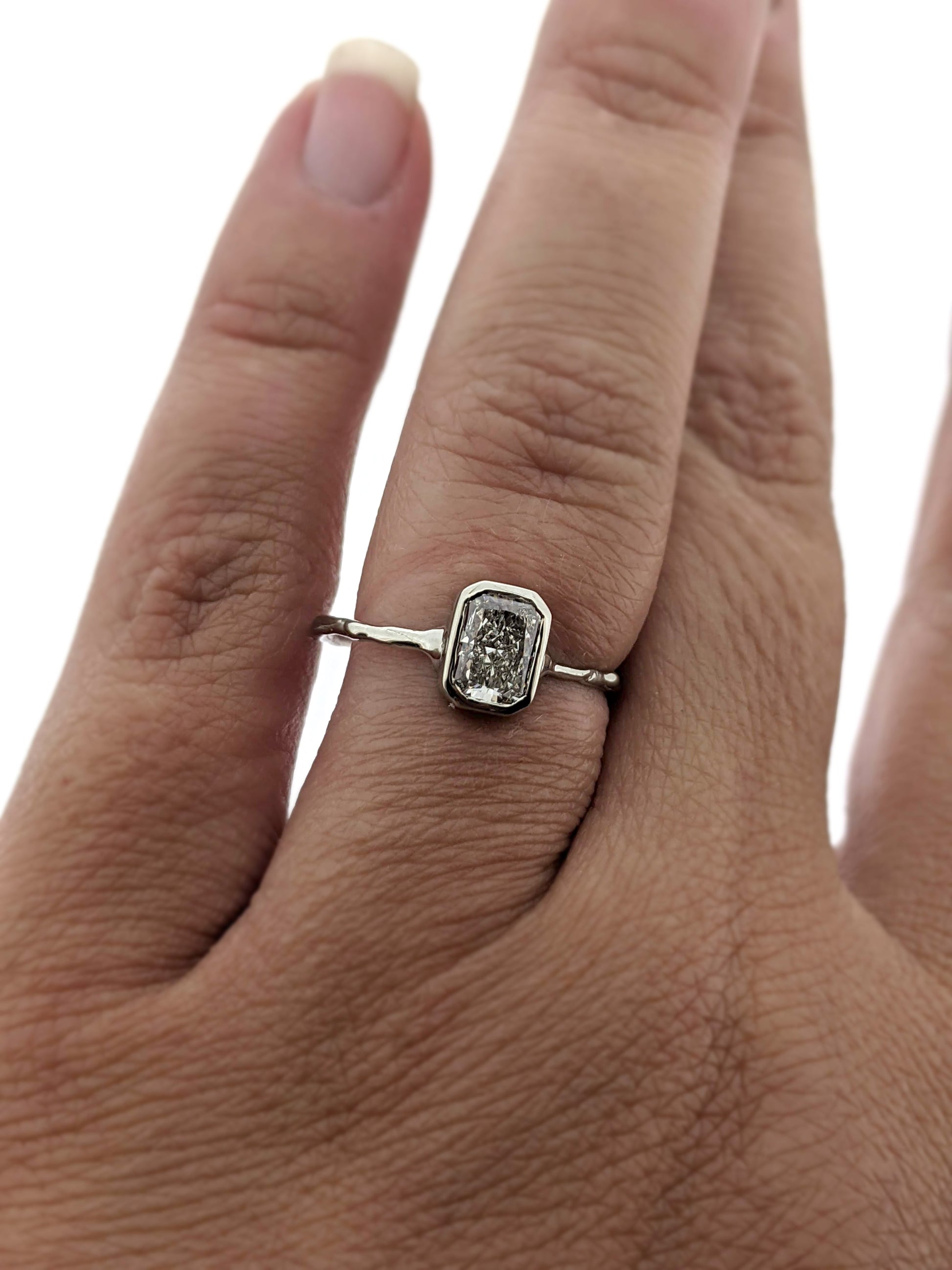 Full view of AnnaBeth Diamond Ring on a woman's hand to help give an idea of its scale.