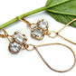 Organic style gold earrings with prong set White topaz gemstones and long tear drop shaped dangles.