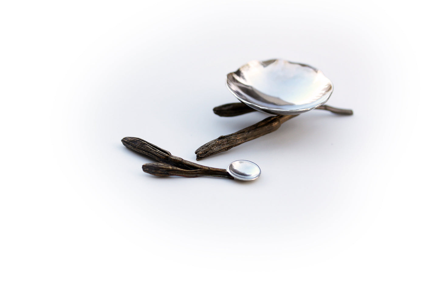 Handmade Salt Cellar or tiny serving dish in Sterling Silver and cast lily bud harvested in Greenville SC