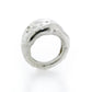 Full view of opening of Farah ring. Scattered Diamonds trail across a wide organic Sterling Silver band.