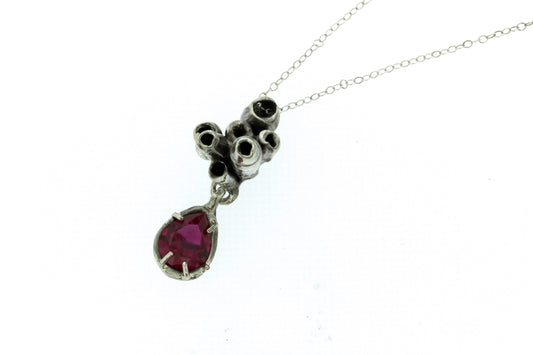 Full view of secondary/smaller Ruby Necklace. Organic Cluster Necklaces in Sterling Silver with one teardrop shaped Lab Grown Rubies.  
