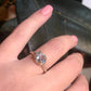 Full view of Ada Ring - Blue Topaz on a woman's hand to help give an idea of its scale.