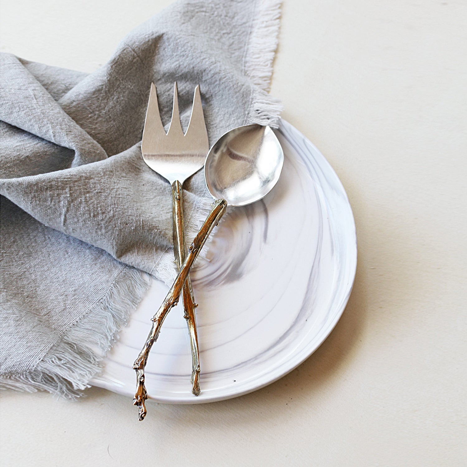 Serving Set, handmade in sterling silver and brass, cast stems from Swamp Rabbit Trail in Greenville SC