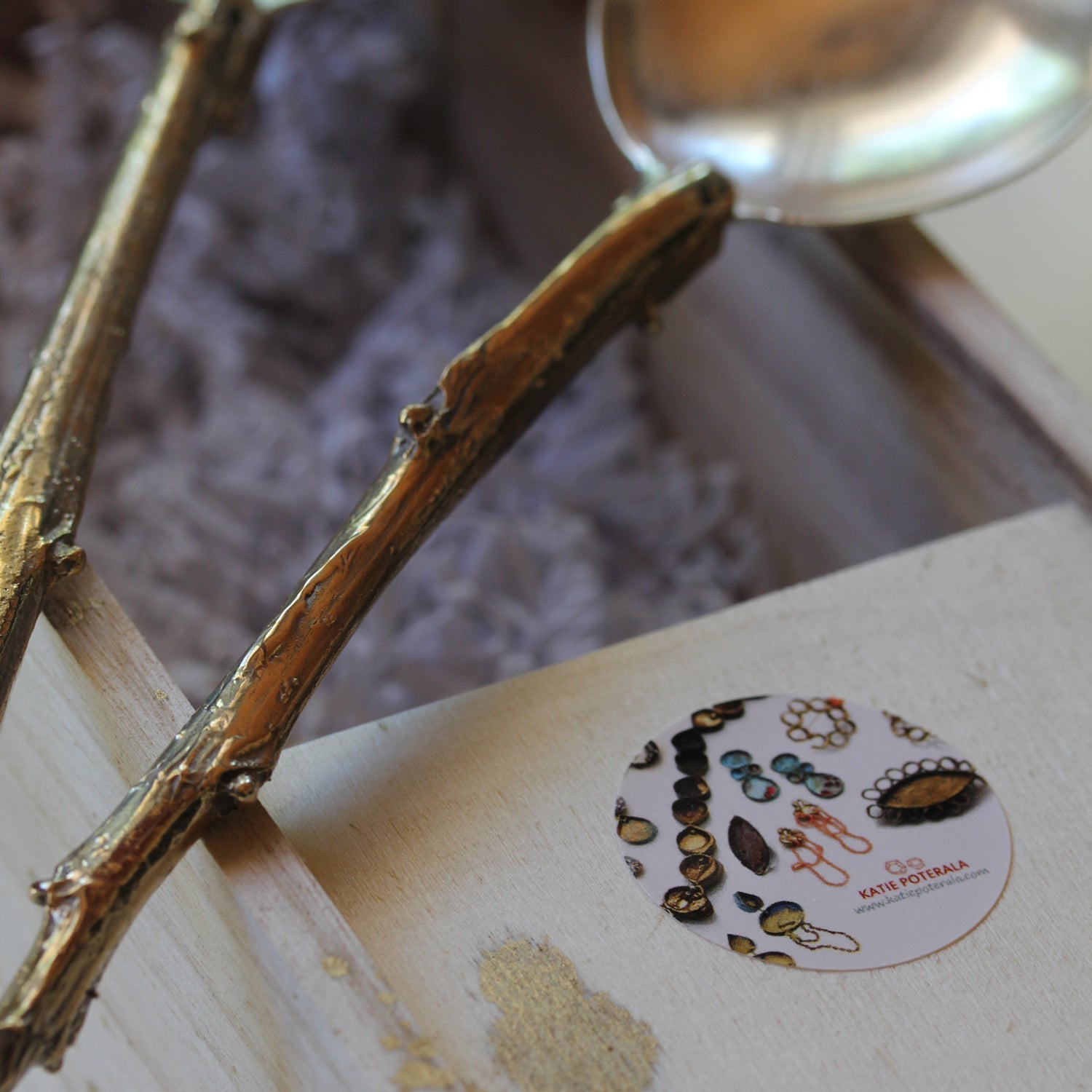 Serving Set, handmade in sterling silver and brass, cast stems from Swamp Rabbit Trail in Greenville SC, detail of texture on handle