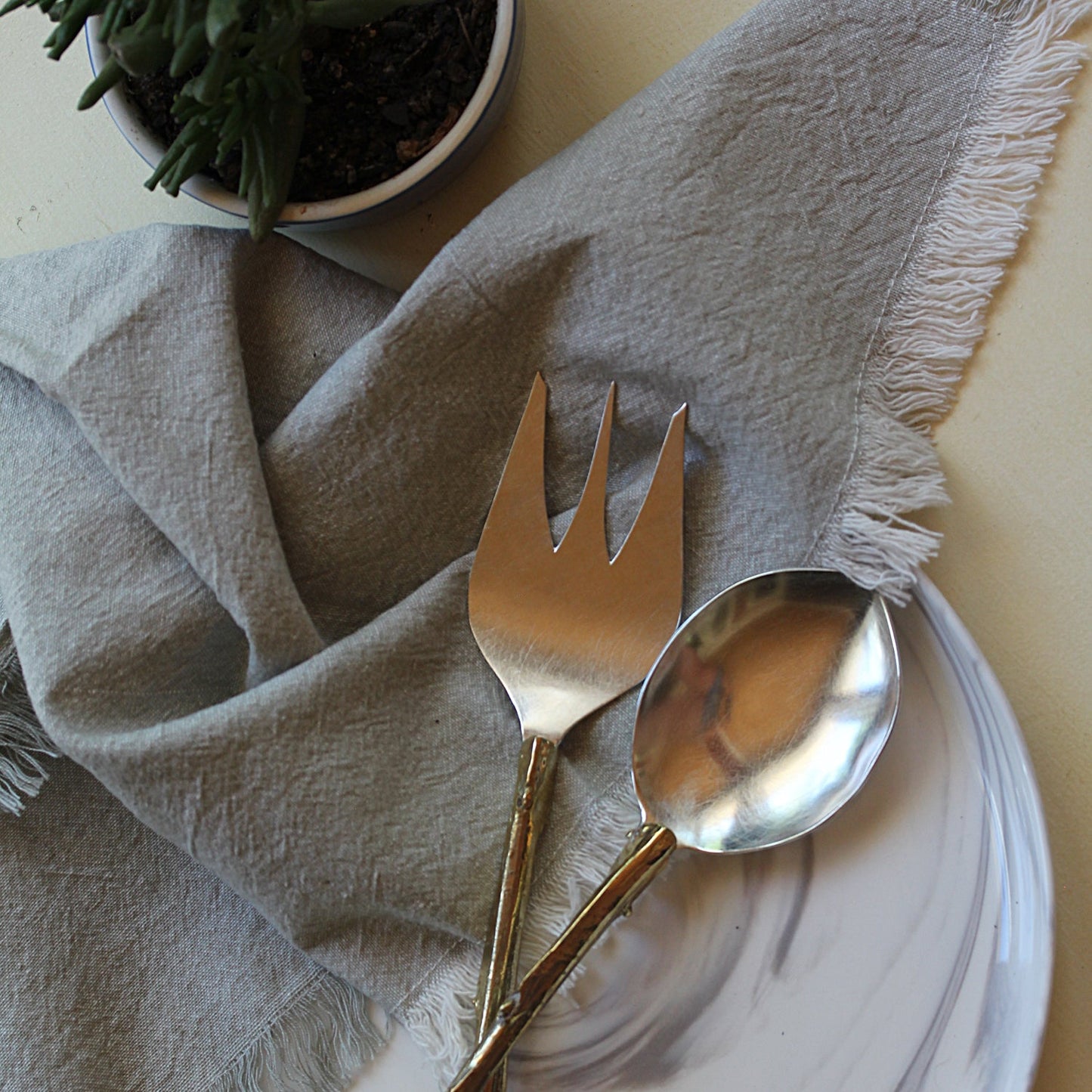 Serving Set, handmade in sterling silver and brass, cast stems from Swamp Rabbit Trail in Greenville SC