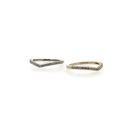 Full view of two Karinna Arched MicroPave Bands sitting next to one another.