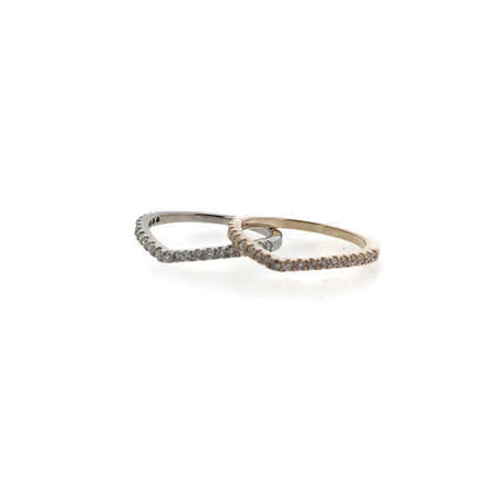 Full view of two Karinna Arched MicroPave Band stacked on top of one another.