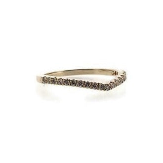 Angled view of Karinna Arched MicroPave Band. The Karinna micro-pave gentle v design band features Sparkly Diamonds in a row, wrapping halfway  around the finger for an eternity look without the sizing and durability issues of a full eternity band.