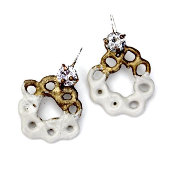 Full view of white and gold Kate Earrings.