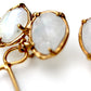 Detail photo of Prong set rose cut Rainbow Moonstone dangle earring in gold 