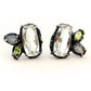 Slightly asymmetric stud earrings with white topaz, peridot and labradorite clustered together in an organic blackened sterling silver setting.