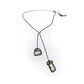 Full view of Ophelia Lariat necklace. This one of a kind lariat necklace features a cluster of gems in an organic setting, a perfect pair to our Ophelia earrings.    White Topaz + Peridot + Labradorite + darkened Sterling Silver.