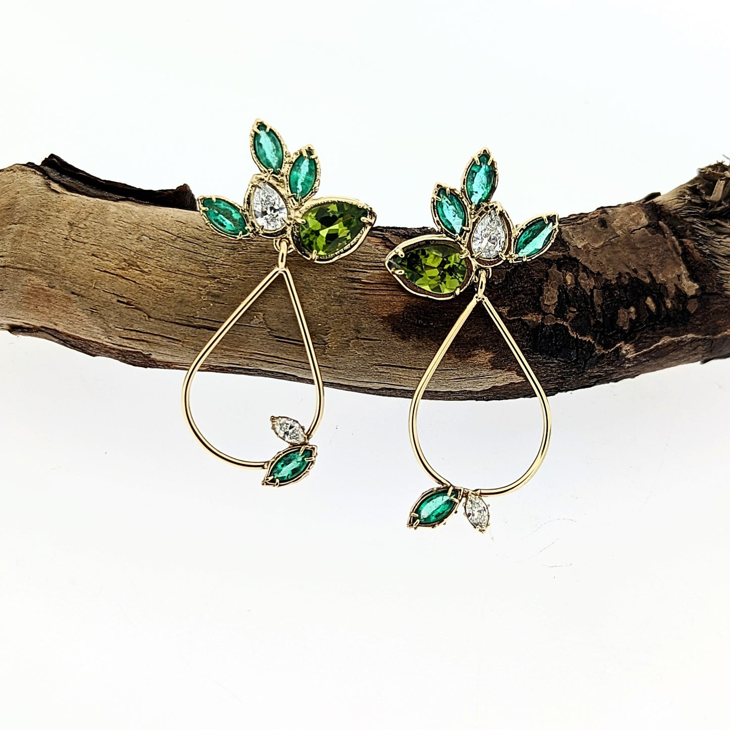 Emerald and Diamond Party Blend Cluster Dangle Earrings