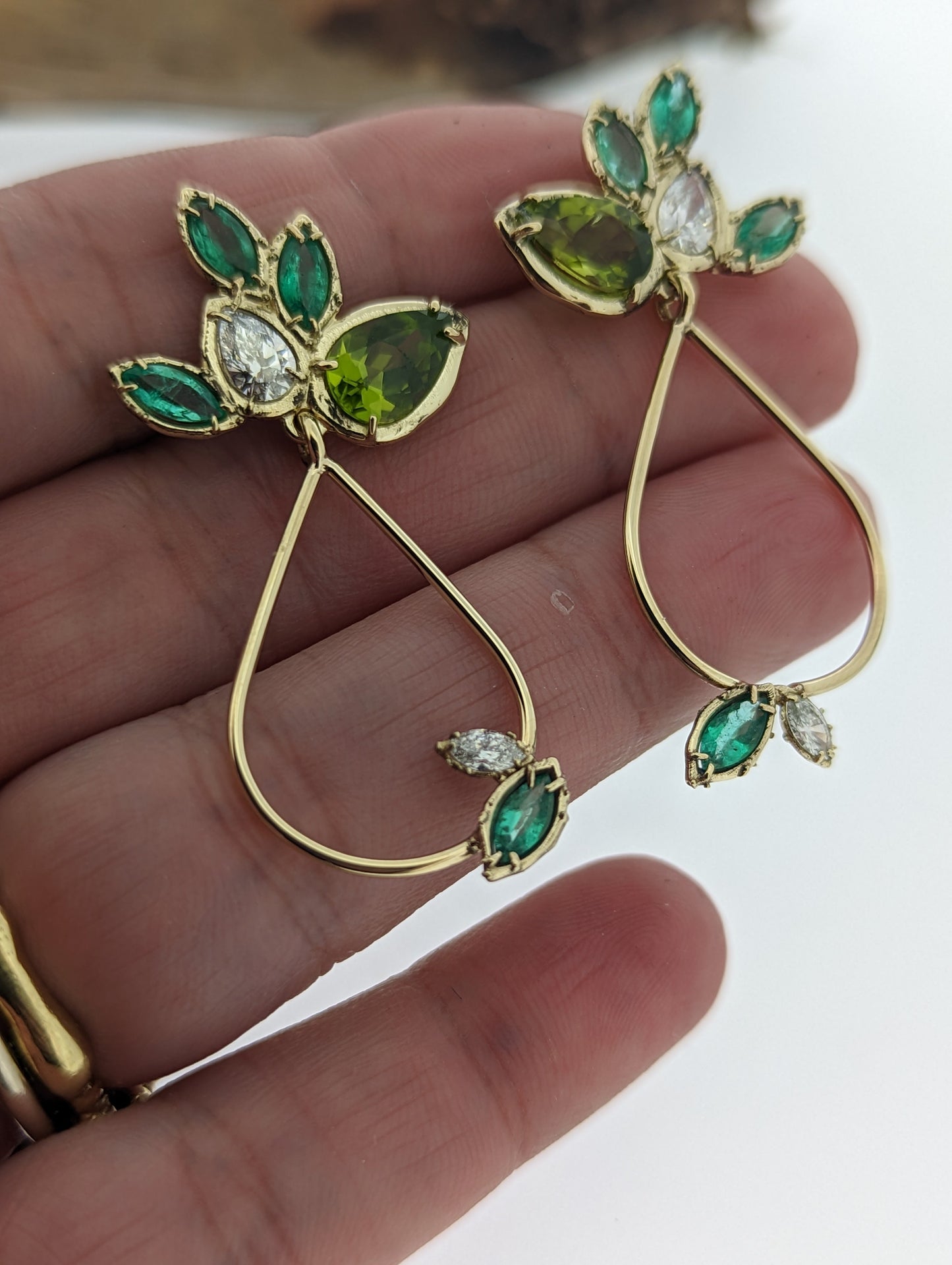 Emerald and Diamond Party Blend Cluster Dangle Earrings