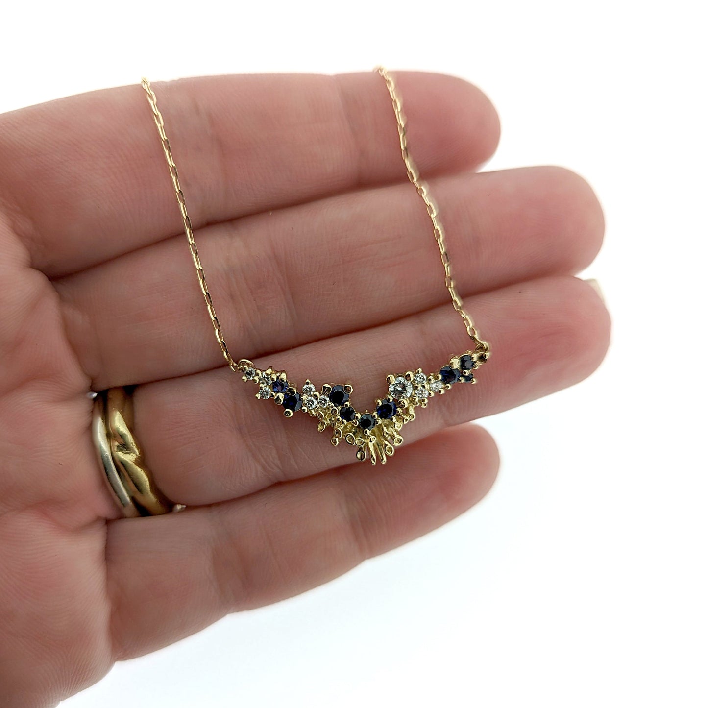 Beatrice Diamond and Sapphire V Necklace