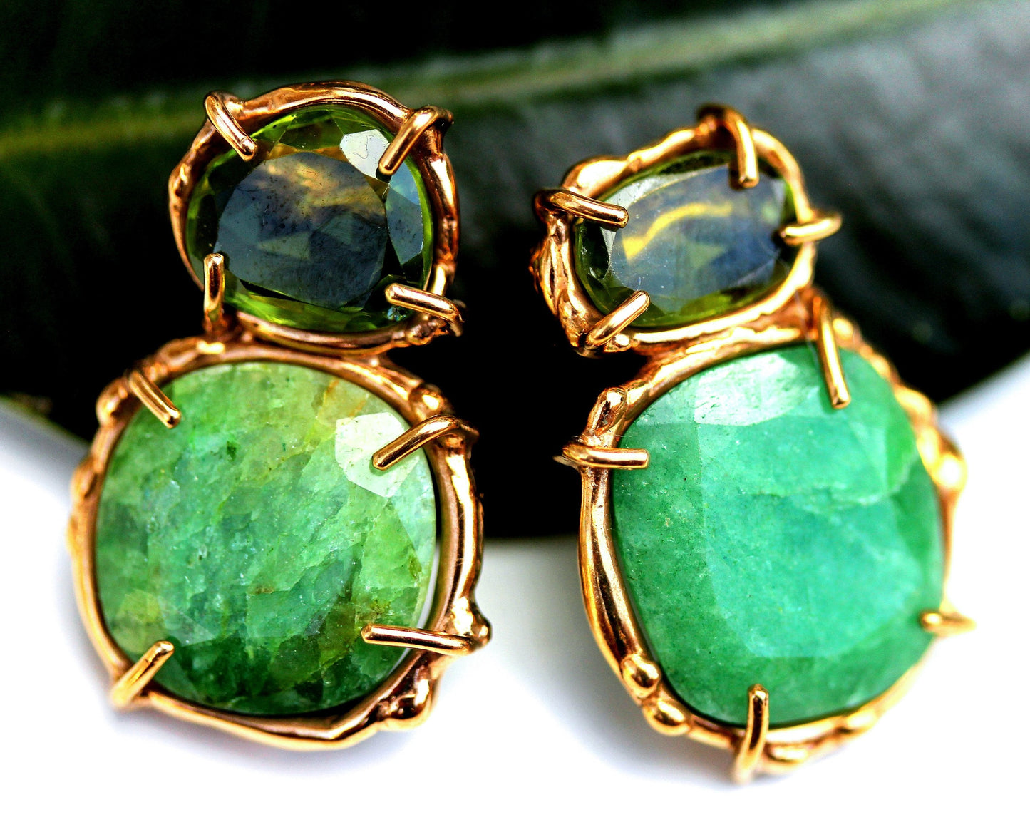 Lovely green earrings made with emerald, peridot and vermeil.