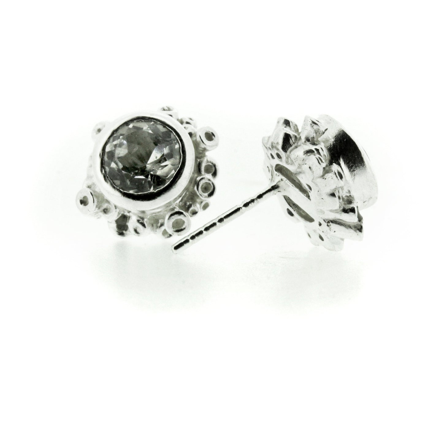 Front and side profile of Talia Stud Earrings - White Topaz.