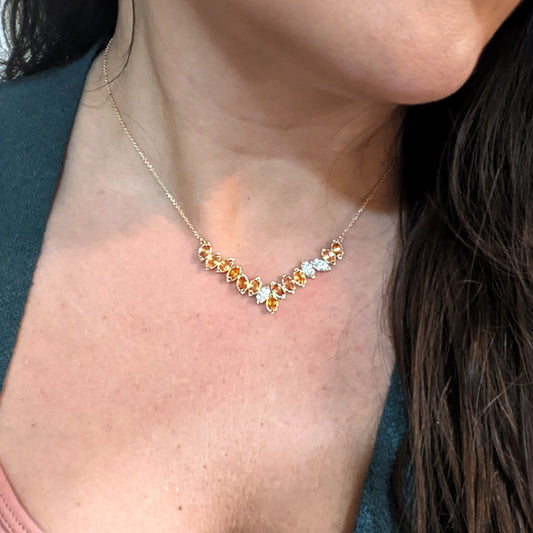 Tillman Diamond and Orange Sapphire V Necklace