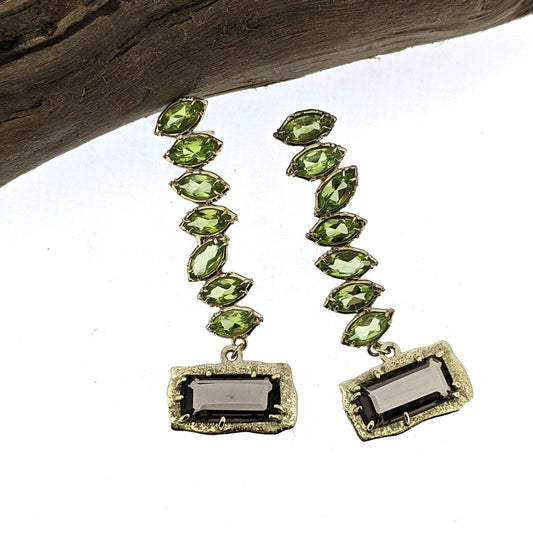 Peridot and Smoky Quartz Cherin Drop Earrings