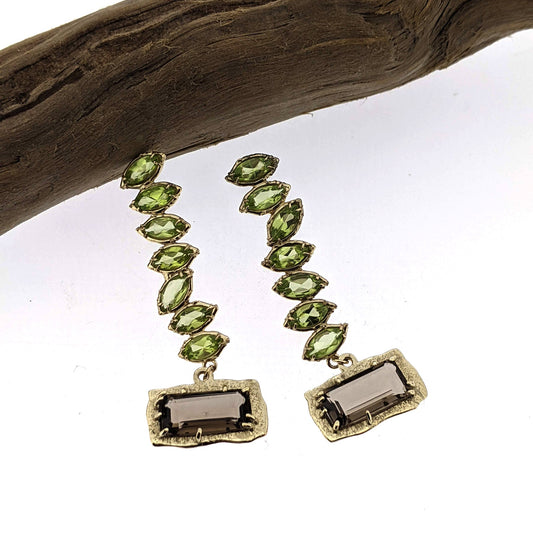 Peridot and Smoky Quartz Cherin Drop Earrings