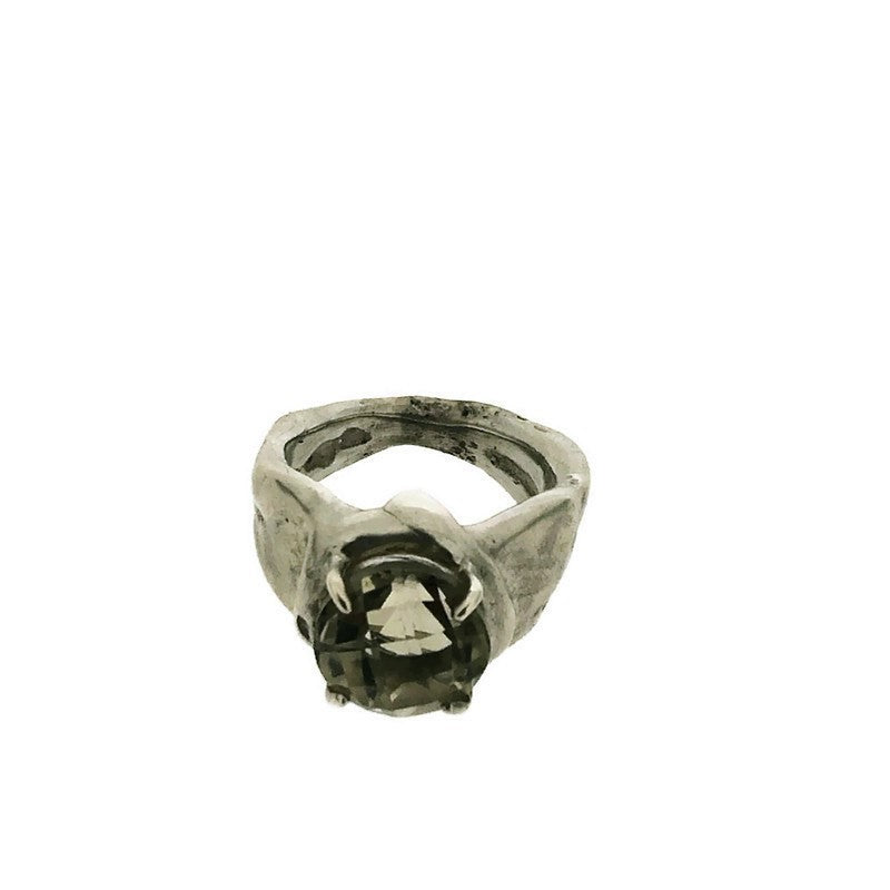 Angled view of Citrine Wide Band Ring.