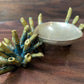 Side view of gold and green patinaed Sea Sponge Trinket Dishes.