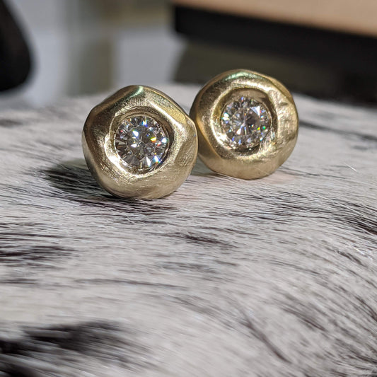 unusual unique diamond stud earrings, moissanite stud earrings (large 1 carat)