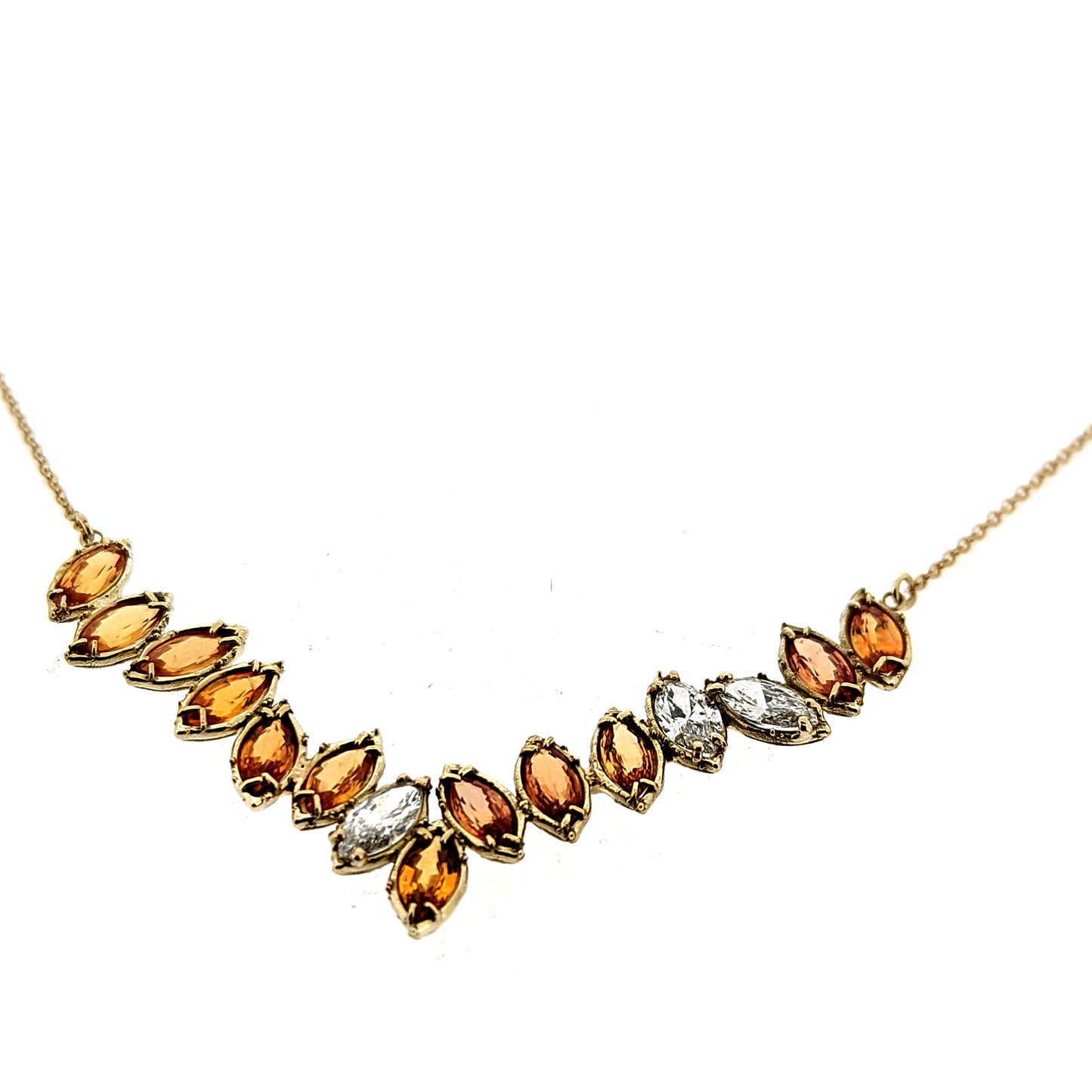 Tillman Diamond and Orange Sapphire V Necklace